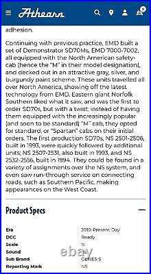 Athearn Genesis HO Scale Norfolk Southern SD70M 2798 New
