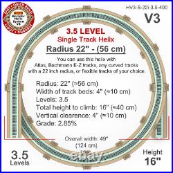 HO Scale Single Track Helix For Model Trains Radius 22 Height 16, 3.5 Levels