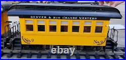 Hartland Locomotive Works D&RGW Doodlebug and coach set, G scale