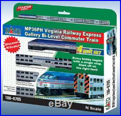Kato 106-8705 N Scale MP36PH Virgina Railway Gallery Bi-Level Commuter Train Set